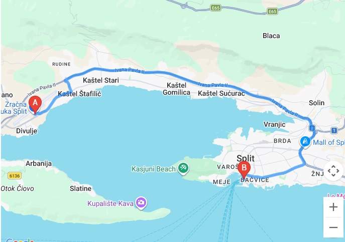 Split Airport Shuttle Route Map